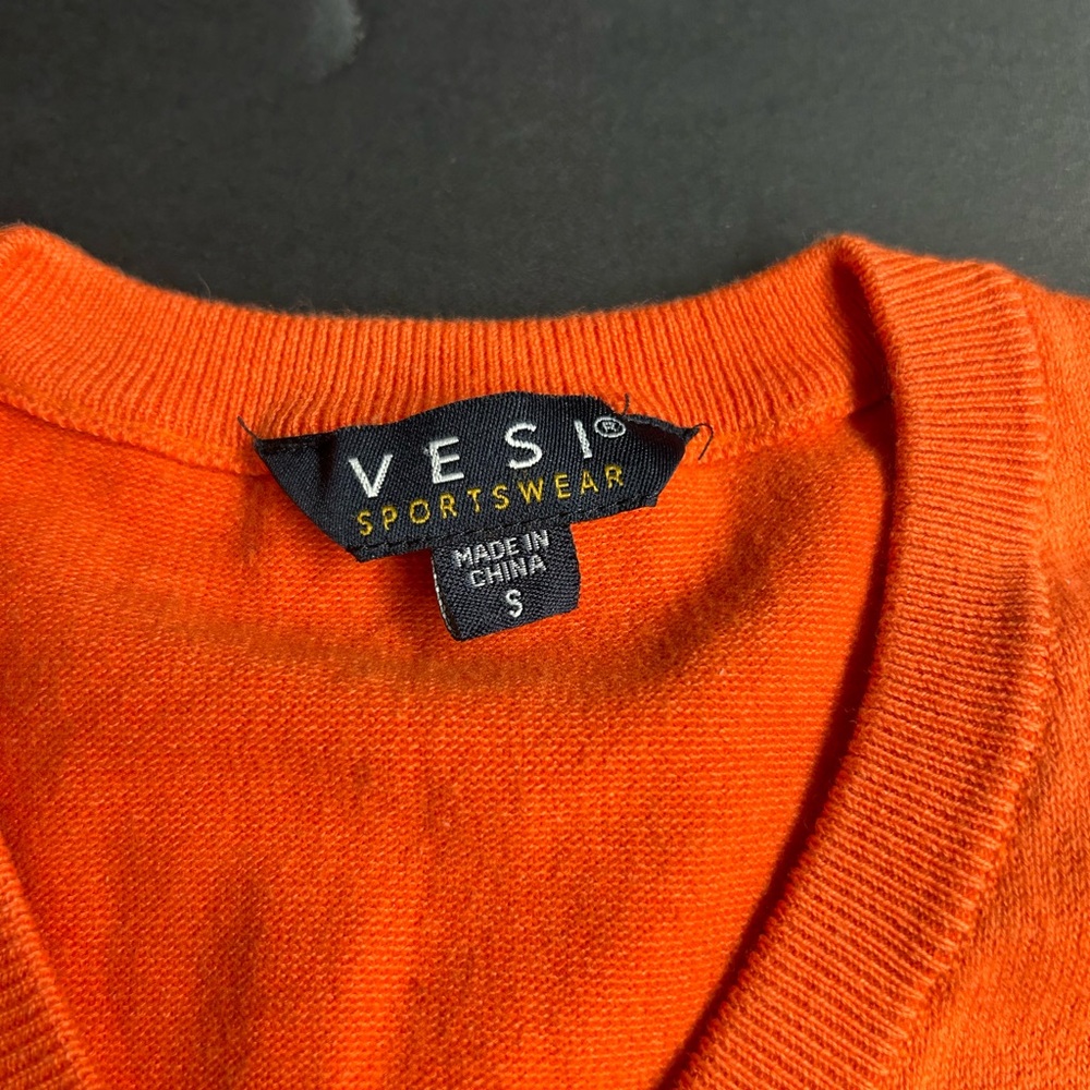 Vibrant Orange V-Neck Sweater for Men, Small, VA Cavaliers Logo - Picture 3 of 3